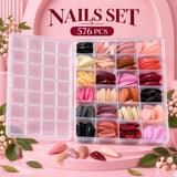 576 PCS Press-On Nails Set – Multi-Color Nail Tips