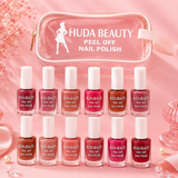 Huda Beauty Peel-Off Nail Polish Set – Pack of 12 with Stylish Pouch